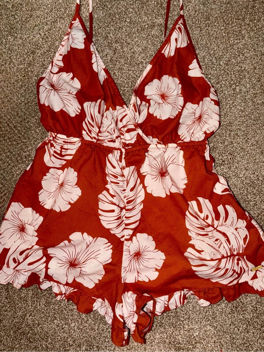 NWOT Orange Tropical Floral Romper